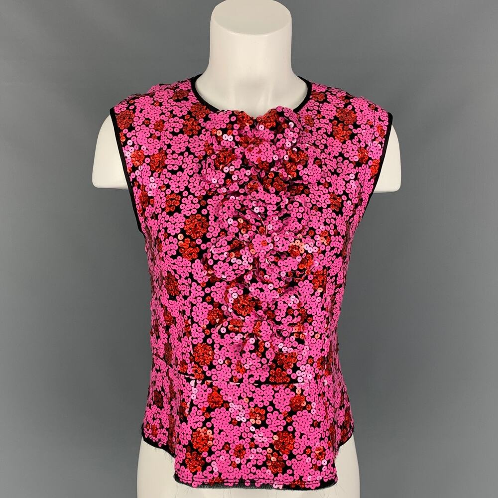MARC JACOBS Size 6 Black & Pink Polyester Blend Sequined Sleeveless Dress Top